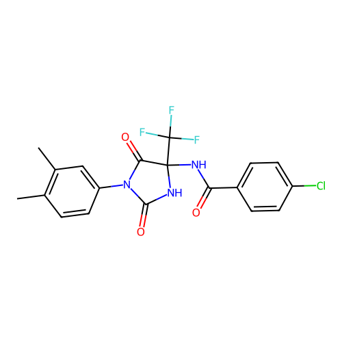 4-chloro-N-[1-(3,4-dimethylphenyl)-2,5-dioxo-4-(trifluoromethyl)imidazolidin-4-yl]benzamide structure