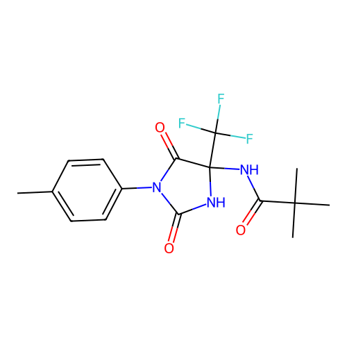 2,2-dimethyl-N-[1-(4-methylphenyl)-2,5-dioxo-4-(trifluoromethyl)imidazolidin-4-yl]propanamide structure