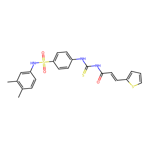 N-[[4-[(3,4-dimethylphenyl)sulfamoyl]phenyl]thiocarbamoyl]-3-thiophen-2-yl-prop-2-enamide structure