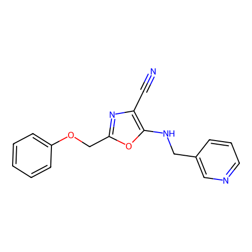 2-(Phenoxymethyl)-5-[(pyridin-3-ylmethyl)amino]-1,3-oxazole-4-carbonitrile structure