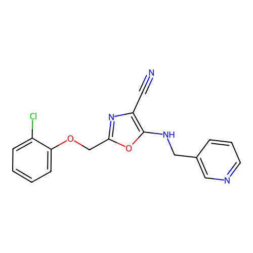 2-(2-Chloro-phenoxymethyl)-5-[(pyridin-3-ylmethyl)-amino]-oxazole-4-carbonitrile structure