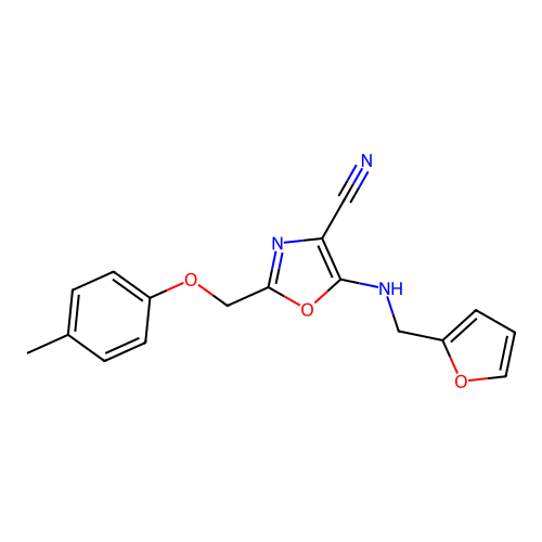 5-[(Furan-2-ylmethyl)-amino]-2-p-tolyloxymethyl-oxazole-4-carbonitrile structure