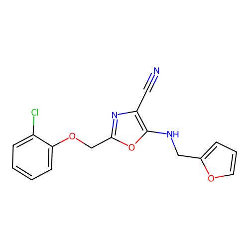 2-(2-Chloro-phenoxymethyl)-5-[(furan-2-ylmethyl)-amino]-oxazole-4-carbonitrile structure