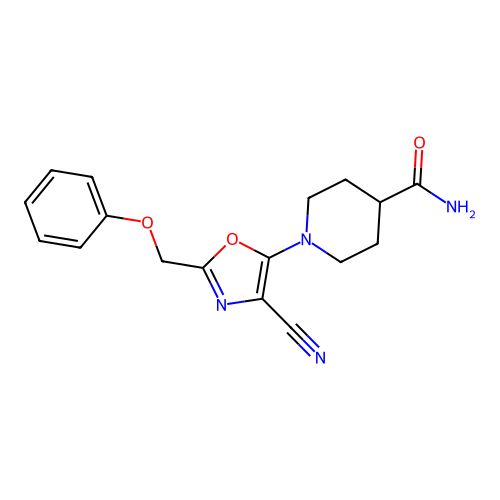 1-[4-Cyano-2-(phenoxymethyl)-1,3-oxazol-5-yl]piperidine-4-carboxamide structure
