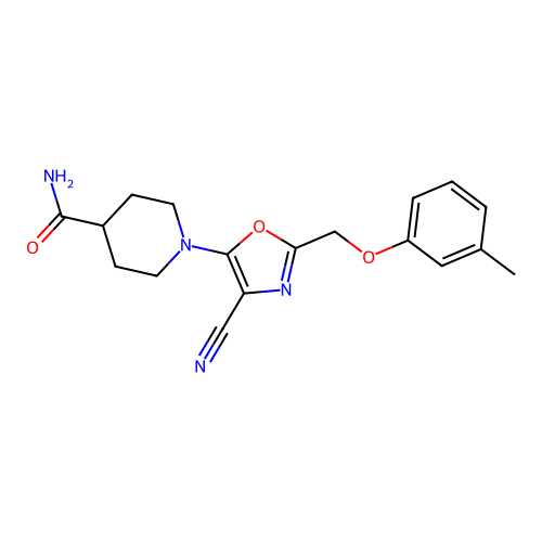 1-{4-Cyano-2-[(3-methylphenoxy)methyl]-1,3-oxazol-5-yl}piperidine-4-carboxamide structure