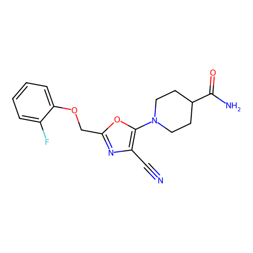 1-{4-Cyano-2-[(2-fluorophenoxy)methyl]-1,3-oxazol-5-yl}piperidine-4-carboxamide structure