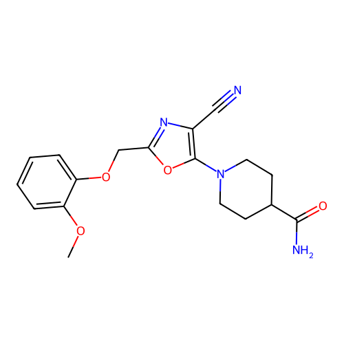 1-{4-Cyano-2-[(2-methoxyphenoxy)methyl]-1,3-oxazol-5-yl}piperidine-4-carboxamide structure