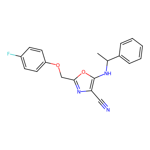 2-[(4-Fluorophenoxy)methyl]-5-[(1-phenylethyl)amino]-1,3-oxazole-4-carbonitrile structure
