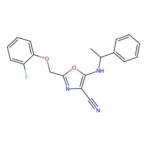 2-[(2-Fluorophenoxy)methyl]-5-[(1-phenylethyl)amino]-1,3-oxazole-4-carbonitrile structure