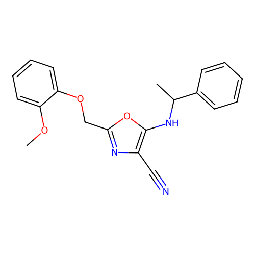 2-[(2-Methoxyphenoxy)methyl]-5-[(1-phenylethyl)amino]-1,3-oxazole-4-carbonitrile structure