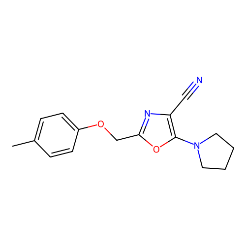 5-Pyrrolidin-1-yl-2-p-tolyloxymethyl-oxazole-4-carbonitrile structure