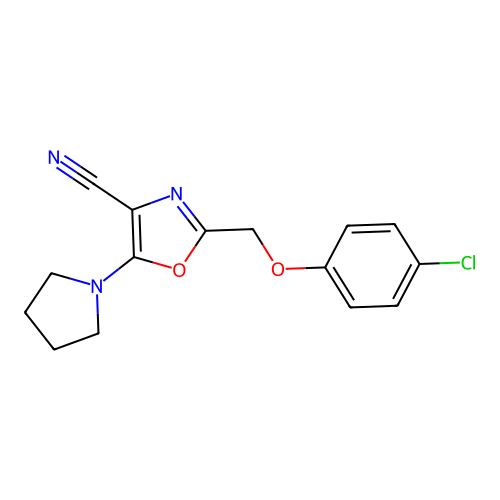 2-(4-Chloro-phenoxymethyl)-5-pyrrolidin-1-yl-oxazole-4-carbonitrile structure