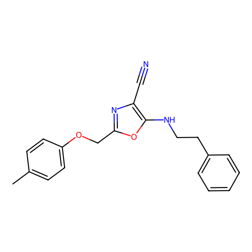 2-[(4-Methylphenoxy)methyl]-5-[(2-phenylethyl)amino]-1,3-oxazole-4-carbonitrile structure