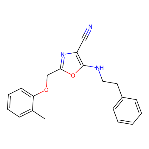 2-[(2-Methylphenoxy)methyl]-5-[(2-phenylethyl)amino]-1,3-oxazole-4-carbonitrile structure