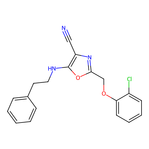 2-[(2-Chlorophenoxy)methyl]-5-[(2-phenylethyl)amino]-1,3-oxazole-4-carbonitrile structure