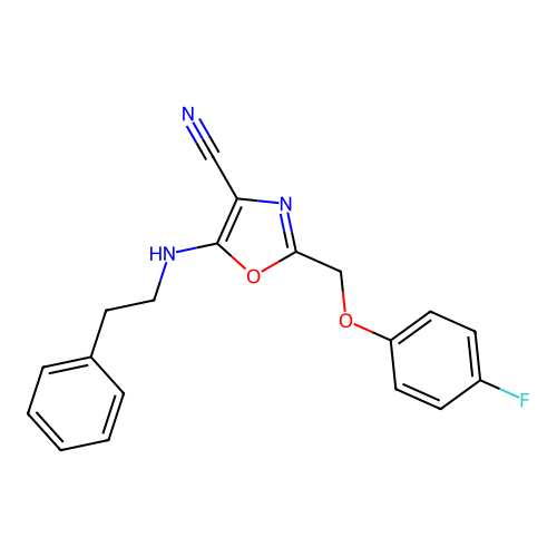 2-[(4-Fluorophenoxy)methyl]-5-[(2-phenylethyl)amino]-1,3-oxazole-4-carbonitrile structure