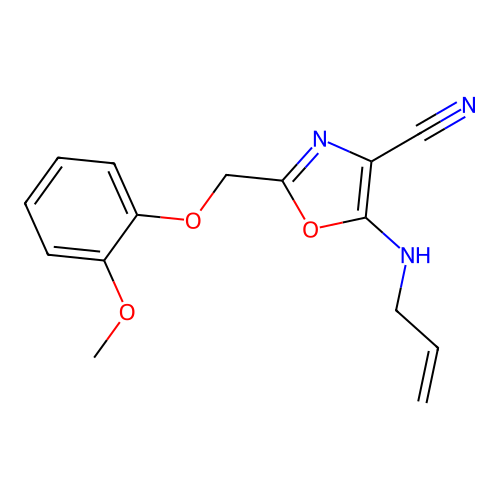 2-[(2-Methoxyphenoxy)methyl]-5-(prop-2-en-1-ylamino)-1,3-oxazole-4-carbonitrile structure