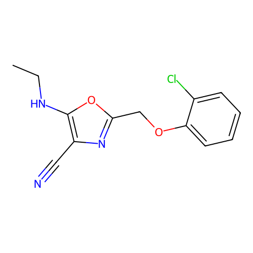 2-[(2-Chlorophenoxy)methyl]-5-(ethylamino)-1,3-oxazole-4-carbonitrile structure