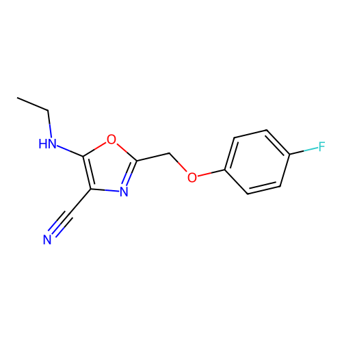 5-(Ethylamino)-2-[(4-fluorophenoxy)methyl]-1,3-oxazole-4-carbonitrile structure