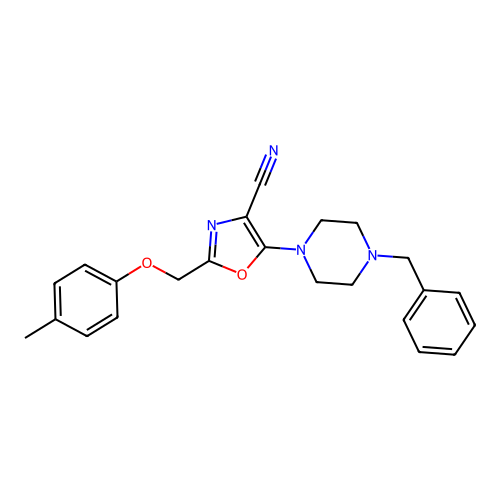 5-(4-benzylpiperazin-1-yl)-2-[(4-methylphenoxy)methyl]-1,3-oxazole-4-carbonitrile structure