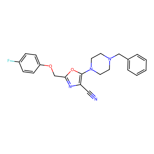 5-(4-benzylpiperazin-1-yl)-2-[(4-fluorophenoxy)methyl]-1,3-oxazole-4-carbonitrile structure