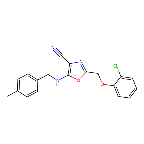 2-[(2-Chlorophenoxy)methyl]-5-[(4-methylbenzyl)amino]-1,3-oxazole-4-carbonitrile structure