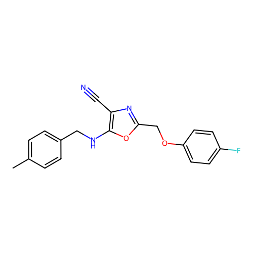 2-[(4-Fluorophenoxy)methyl]-5-[(4-methylbenzyl)amino]-1,3-oxazole-4-carbonitrile structure