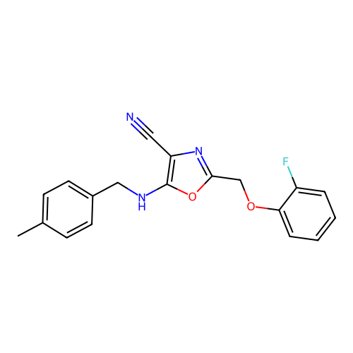 2-[(2-Fluorophenoxy)methyl]-5-[(4-methylbenzyl)amino]-1,3-oxazole-4-carbonitrile structure