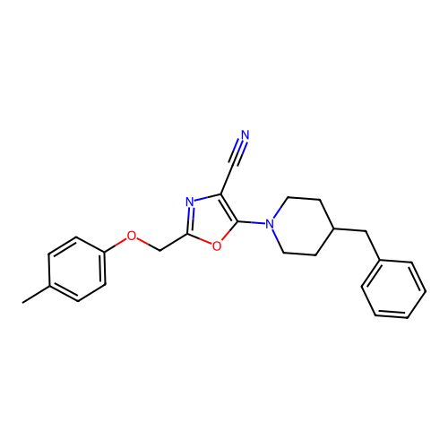 5-(4-benzylpiperidin-1-yl)-2-[(4-methylphenoxy)methyl]-1,3-oxazole-4-carbonitrile structure