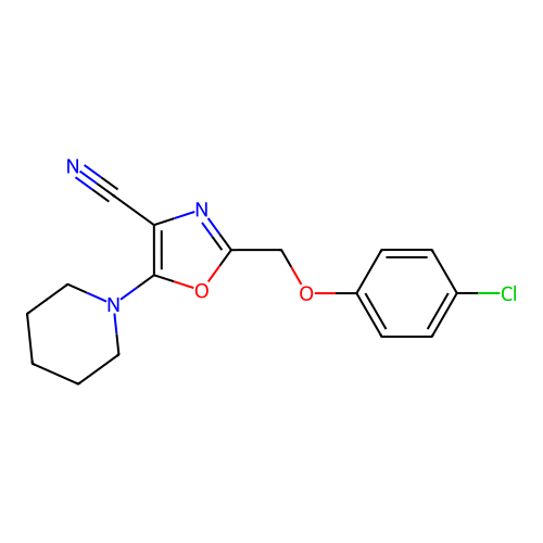 2-(4-Chloro-phenoxymethyl)-5-piperidin-1-yl-oxazole-4-carbonitrile structure