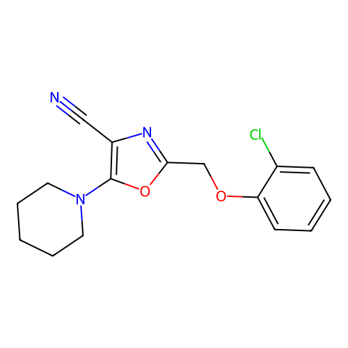 2-[(2-Chlorophenoxy)methyl]-5-(piperidin-1-yl)-1,3-oxazole-4-carbonitrile structure