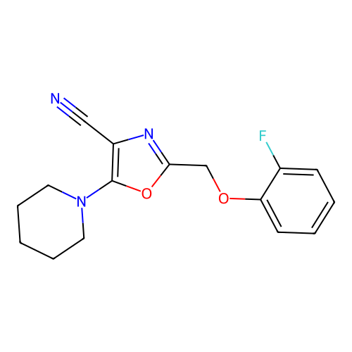 2-[(2-Fluorophenoxy)methyl]-5-(piperidin-1-yl)-1,3-oxazole-4-carbonitrile structure