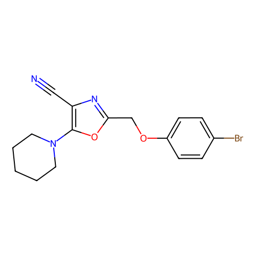 2-[(4-Bromophenoxy)methyl]-5-(piperidin-1-yl)-1,3-oxazole-4-carbonitrile structure