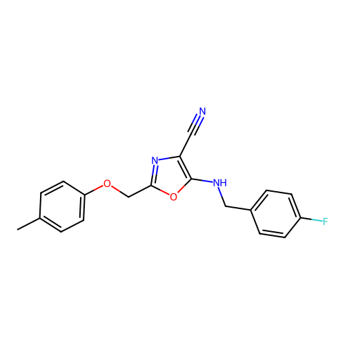 5-[(4-Fluorobenzyl)amino]-2-[(4-methylphenoxy)methyl]-1,3-oxazole-4-carbonitrile structure