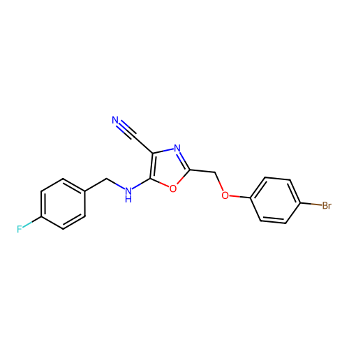 2-[(4-Bromophenoxy)methyl]-5-[(4-fluorobenzyl)amino]-1,3-oxazole-4-carbonitrile structure