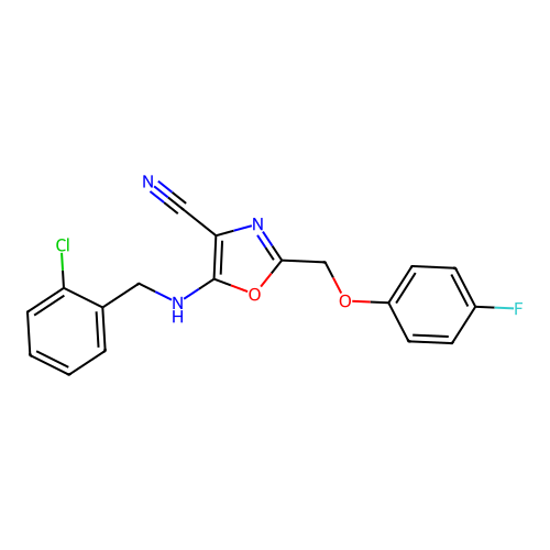 5-[(2-Chlorobenzyl)amino]-2-[(4-fluorophenoxy)methyl]-1,3-oxazole-4-carbonitrile structure