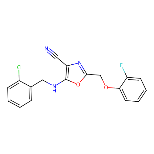 5-[(2-Chlorobenzyl)amino]-2-[(2-fluorophenoxy)methyl]-1,3-oxazole-4-carbonitrile structure