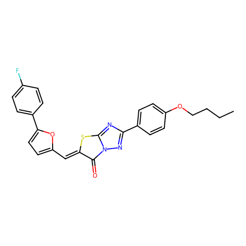 (Z)-2-(4-butoxyphenyl)-5-((5-(4-fluorophenyl)furan-2-yl)methylene)thiazolo[3,2-b][1,2,4]triazol-6(5H)-one structure