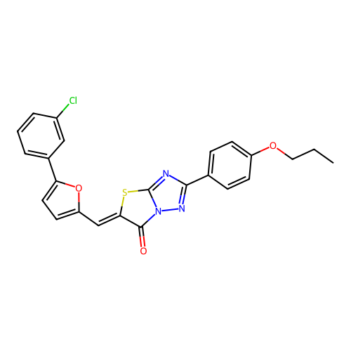 (5Z)-5-{[5-(3-chlorophenyl)furan-2-yl]methylidene}-2-(4-propoxyphenyl)[1,3]thiazolo[3,2-b][1,2,4]triazol-6(5H)-one structure