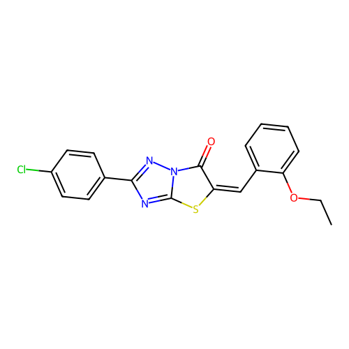 (E)-2-(4-chlorophenyl)-5-(2-ethoxybenzylidene)thiazolo[3,2-b][1,2,4]triazol-6(5H)-one structure