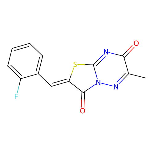 (Z)-2-(2-fluorobenzylidene)-6-methyl-2H-thiazolo[3,2-b][1,2,4]triazine-3,7-dione structure