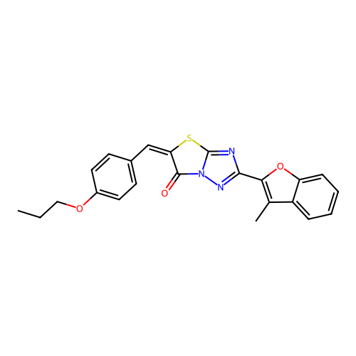 (5E)-2-(3-methyl-1-benzofuran-2-yl)-5-(4-propoxybenzylidene)[1,3]thiazolo[3,2-b][1,2,4]triazol-6(5H)-one structure