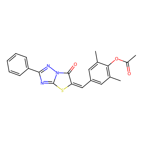 2,6-dimethyl-4-[(E)-(6-oxo-2-phenyl[1,3]thiazolo[3,2-b][1,2,4]triazol-5(6H)-ylidene)methyl]phenyl acetate structure