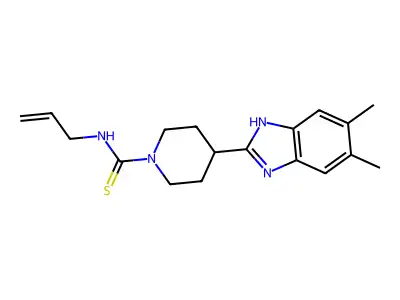 4-(5,6-dimethyl-1H-benzimidazol-2-yl)-N-prop-2-enylpiperidine-1-carbothioamide structure