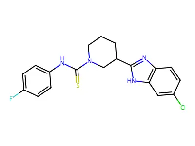 3-(6-chloro-1H-benzimidazol-2-yl)-N-(4-fluorophenyl)piperidine-1-carbothioamide structure