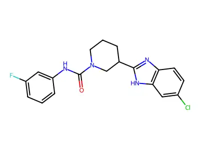 3-(6-chloro-1H-benzimidazol-2-yl)-N-(3-fluorophenyl)piperidine-1-carboxamide structure