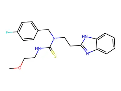 1-[2-(1H-benzimidazol-2-yl)ethyl]-1-[(4-fluorophenyl)methyl]-3-(2-methoxyethyl)thiourea structure