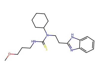 1-[2-(1H-benzimidazol-2-yl)ethyl]-1-cyclohexyl-3-(3-methoxypropyl)thiourea structure