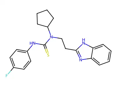 1-[2-(1H-benzimidazol-2-yl)ethyl]-1-cyclopentyl-3-(4-fluorophenyl)thiourea structure