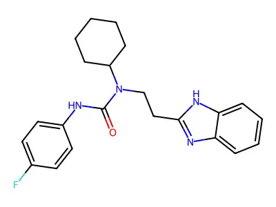 1-[2-(1H-benzimidazol-2-yl)ethyl]-1-cyclohexyl-3-(4-fluorophenyl)urea structure